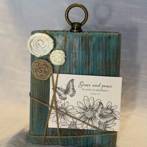 Handmade Handmade Rustic Teal Wooden Block Picture Frame with Floral Design